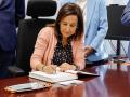La ministra de Defensa, Margarita Robles, este miércoles, en Soria