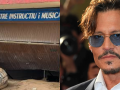 Montaje con la imagen del centro musical destrozado tras la dana y el actor Johnny Deep