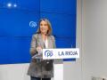 La vicesecretaria de Regeneración Institucional del PP, Cuca Gamarra, en comparecencia de prensa en Logroño