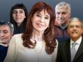Máximo y Florencia Kirchner seguidos de Lázaro Báez y Julio De Vido. En el centro Cristina Fernández