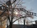 Cartel en hierro forjado en la entrada principal del campo de concentración de Auschwitz que reza "Arbeit macht frei" ("El trabajo hace libre", en alemán)