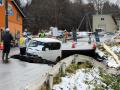 TOHOKU (Japan), 09/12/2025.- Workers gather at a collapsed road in Tohoku, Aomori prefecture, northeastern Japan, 09 December 2025. A powerful quake with a magnitude of 7.5 hit northeastern Japan late 08 December 2025, triggering tsunami warnings in coastal areas of northeast Japan and Hokkaido. More than 30 people had been injured in the late-night earthquake. (Terremoto/sismo, Japón) EFE/EPA/JIJI PRESS JAPAN OUT EDITORIAL USE ONLY/