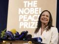 La ganadora del Premio Nobel de la Paz, María Corina Machado, ofrece una conferencia de prensa en el Grand Hotel de Oslo, Noruega