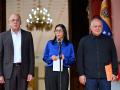 Los dirigentes del régimen chavista Jorge Rodriguez, Delcy Rodriguez y Diosdado Cabello en Caracas
