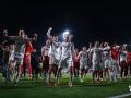 Jugadores del Albacete Balompié celebran la victoria sobre el Real Madrid en Copa del Rey