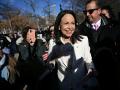 La líder opositora María Corina Machado a su salida de la Casa Blanca