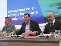 El ministro Óscar Puente, el presidente de Adif, Pedro Marco de la Peña, y el secretario de Estado de Transportes, José Antonio Santano