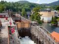Esclusa de Ulefoss y central eléctrica en el canal de Telemark que conecta Skien con Dalen