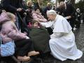 Pope Leo XIV greets German girls wearing traditional clothes at the end of his weekly general audience at the Paul VI hall in the Vatican on February 11, 2026. (Photo by Alberto PIZZOLI / AFP)