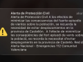 Imagen del Es-Alert remitido por la borrasca Oriana en la provincia de Castellón.
