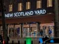 The illuminated facade of New Scotland Yard, the headquarters of the Metropolitan Police Service, is seen at night on Victoria Embankment in London, England, United Kingdom, on December 22, 2025. (Photo by Michael Nguyen/NurPhoto) (Photo by Michael Nguyen / NurPhoto via AFP)