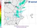 Imagen del mapa con la lluvia prevista por la Aemet
