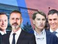 De izda. a dcha, Ángel Simón (Indra), Marc Murtra (Telefónica), Manuel de la Rocha (Oficina Económica de Moncloa) y Pedro Sánchez.