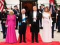 Queen Camilla, King Charles III, President Donald Trump and First Lady Melania Trump arrive for the State Dinner at the White House in Washington DC, on day two of the state visit to the US. Picture date: Tuesday April 28, 2026. *** Local Caption *** .