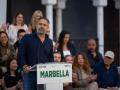 El presidente de Vox, Santiago Abascal, durante un mitin electoral en Marbella