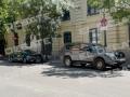 Los coches de José Luis Rodríguez Zapatero esperando a que acabara el encuentro