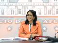 Delcy Rodríguez en el anuncio de su restructuración del Gobierno