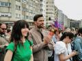 El secretario general de Sumar Galicia, Paulo Carlos López, en la manifestación por la vivienda en Santiago