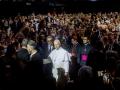 El Papa este domingo en el acto "Tejer redes" en el Movistar Arena