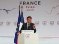 El presidente de Francia, Emmanuel Macron, durante la clausura de la cumbre del G7, celebrada en Evian