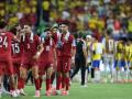 Cristiano Ronaldo, junto a sus compañeros de la selección de Portugal en el partido ante Colombia