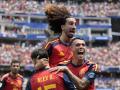 La selección española celebra uno de sus goles ante Austria