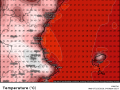 Imagen de las temperaturas máximas previstas por el modelo GFS para el miércoles 15 de julio en la Comunidad Valenciana.