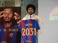 Karim Adeyemi en su presentación como nuevo jugador del Barça
