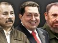 El dictador Daniel Ortega con los desaparecidos Hugo Chávez y Fidel Castro