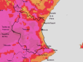 Mapa de calor por las temperaturas máximas previstas para este miércoles 29 de julio en la Comunidad Valenciana.