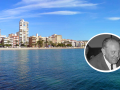 Montaje con la imagen de Santiago Bernabéu y la cala con su nombre en Alicante