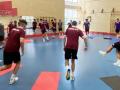 Los jugadores del Córdoba Patrimonio trabajando en el gimnasio de Vista Alegre