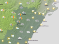Mapa con la previsión de lluvias durante la tarde del viernes 7 de agosto en el interior norte de Castellón.