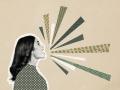 Collage de mujer hablando