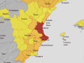 Mapa con los avisos por calor extremo este miércoles 19 de agosto en la Comunidad Valenciana.