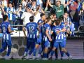 Los jugadores del Deportivo celebran el primer gol de Ximo Navarro, durante el encuentro correspondiente a la tercera jornada de LaLiga que enfrenta al Deportivo de A Coruña y al Valencia