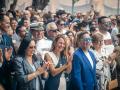 Imagen tomada este sábado de Begoña Carrasco junto a Llanos Massó y Carlos Latre durante los actos por el 775 aniversario de Castellón