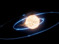 Representación artística de una estrella engullendo un planeta