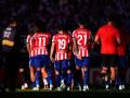 Los jugadores del Atlético de Madrid tras ganar el derbi ante el Real Madrid