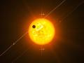 Representación artística de un exoplaneta en órbita retrógrada