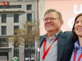 Imagen a la izquierda de la antigua sede del PSOE en la ciudad de Valencia y a la izquierda Ximo Puig con Diana Morant.