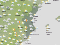 Mapa con la previsión de lluvias en Valencia.