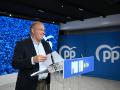 Miguel Tellado, durante la rueda de prensa posterior a la primera reunión del Comité de Campaña que el Partido Popular
