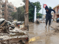 Imágenes de los efectos de la dana del 29 de octubre de 2024 en Paiporta (izquierda) y de la dana Adam en Denia el 19 de octubre de 2026.