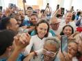 María Corina Machado en la iglesia donde ha hecho su primera aparición pública