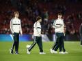 Los jugadores del Real Madrid, en el Camp Nou antes del partido