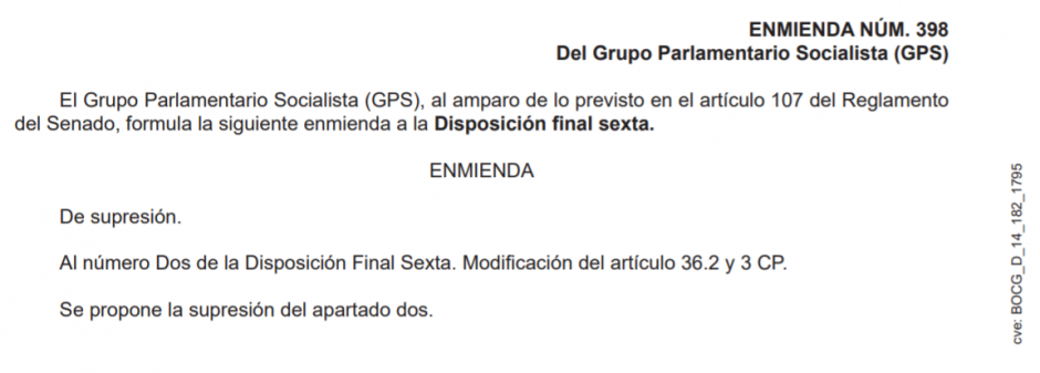 La enmienda del PSOE que anuló la reforma del CP in extremis