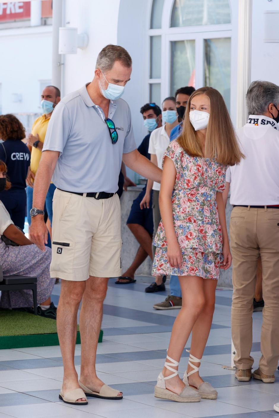 Spanish King Felipe VI and Princess of Asturias Leonor of Borbon during a visit to Nautical Club on occasion of 39 edition of Copa del Rey de Vela  in Mallorca, on Saturday 07 August 2021.