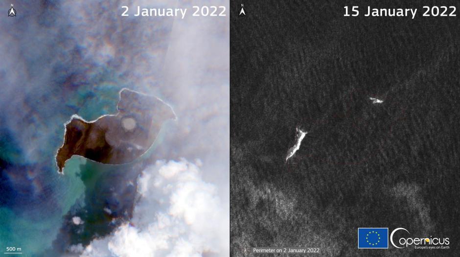 Unas imágenes satelitales muestran el antes y después de la isla tras la erupción