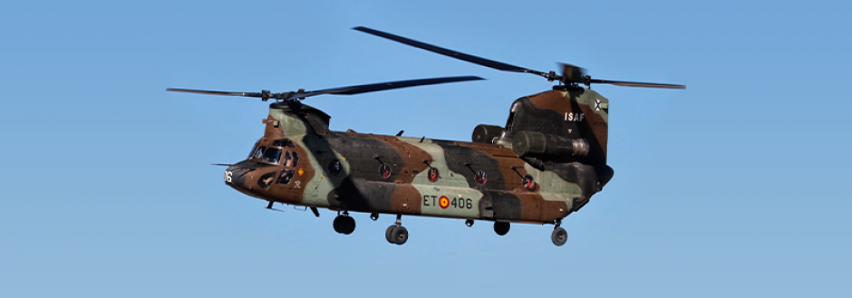 El helicóptero de transporte militar Chinook CH47F del Ejército de Tierra Español